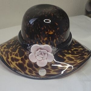 Block Crystal Vintage Leopard Print Hat with Floral Accent Size OS